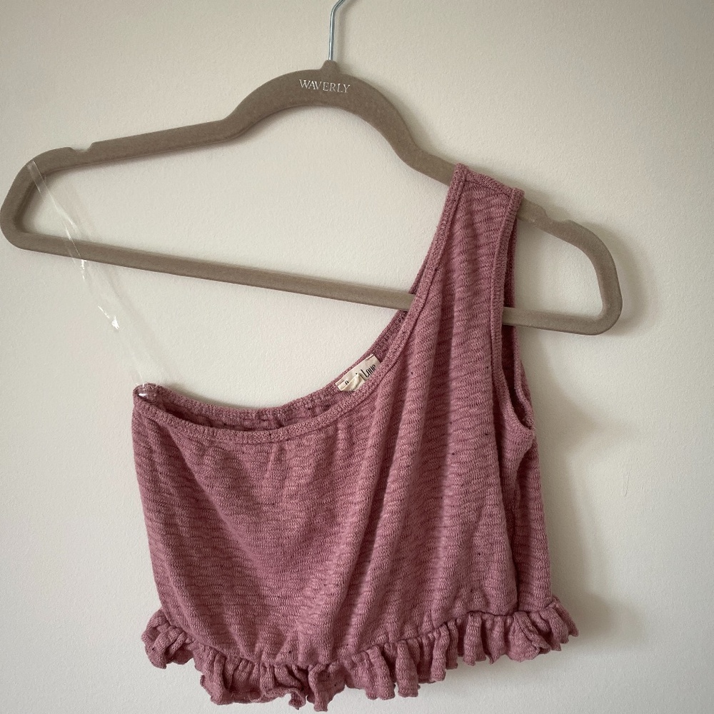 pink one shoulder ruffle top